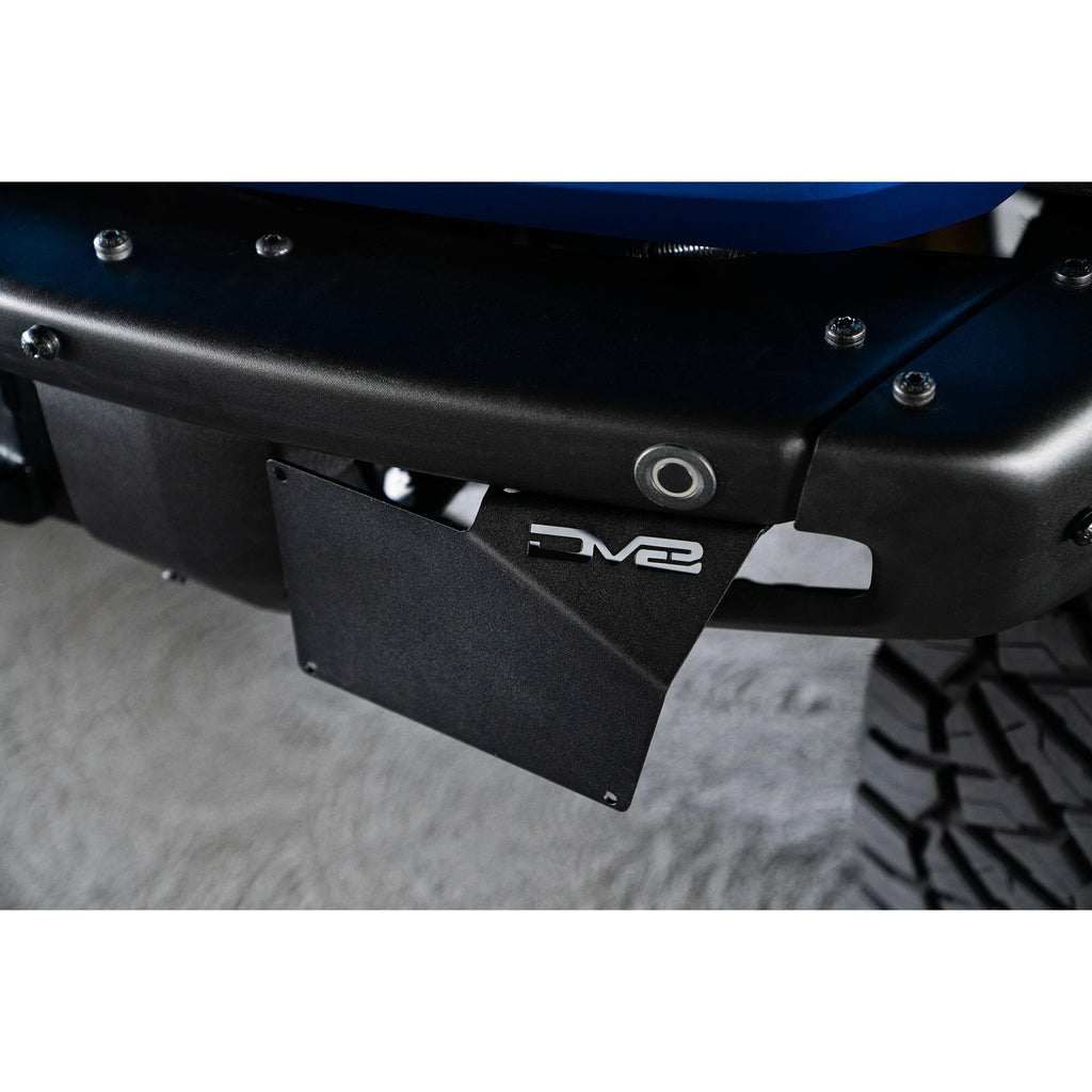 21C-Bronco-Factory-Front-Bumper-Steel-License-Relocation-Bracket-Driver-Side-Mount-No-Drill-Install