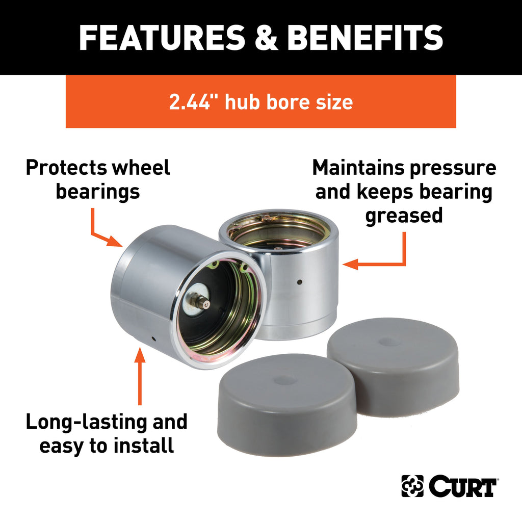 CURT 22244 2.44" Bearing Protectors & Covers (2-Pack)