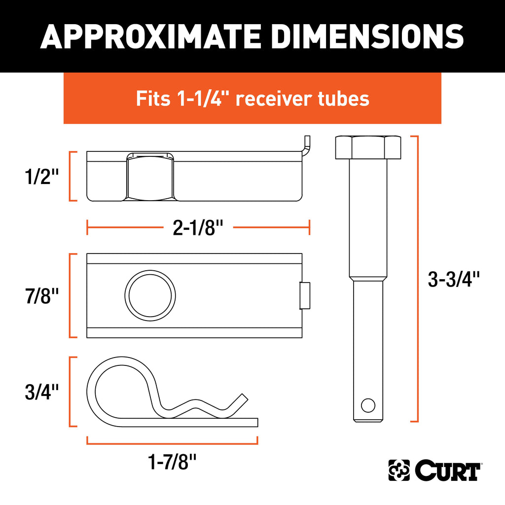 CURT 22315 Anti-Rattle Hitch Pin and Shim (Fits 1-1/4" Receiver with 1/2" Hole)