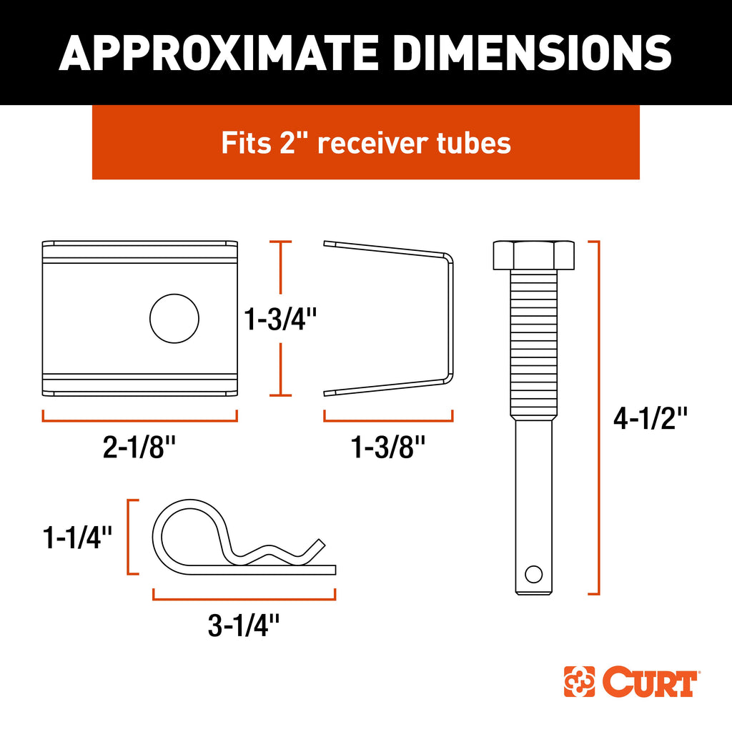 CURT 22323 Anti-Rattle Hitch Pin and Shim (Fits 2" Receiver with 5/8" Hole)