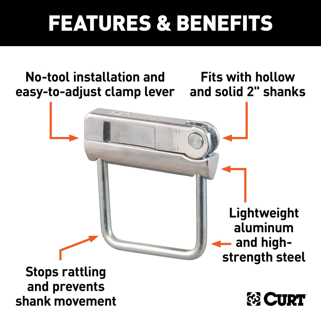 CURT 22325 No-Tool Anti-Rattle Hitch Clamp for 2" Receiver
