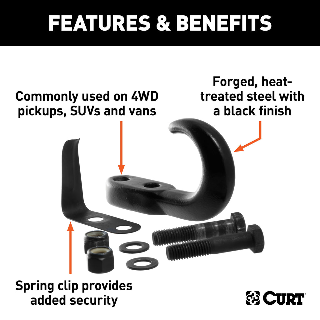 CURT 22411 Tow Hook with Hardware (10,000 lbs., Black)