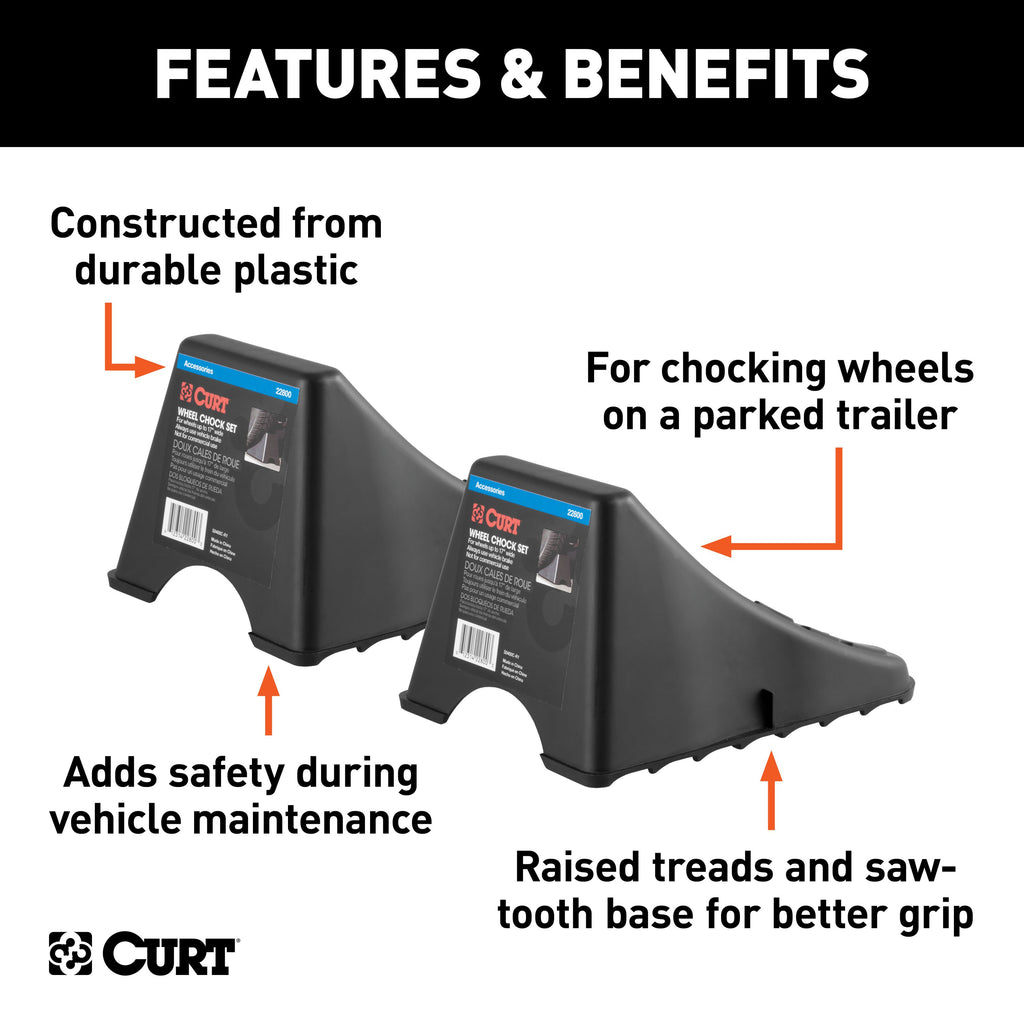 CURT 22800 Wheel Chock Set (Up to 17" Wide Wheels)