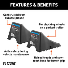 Load image into Gallery viewer, CURT 22800 Wheel Chock Set (Up to 17" Wide Wheels)