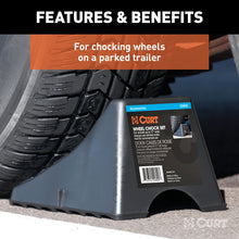 Load image into Gallery viewer, CURT 22800 Wheel Chock Set (Up to 17" Wide Wheels)