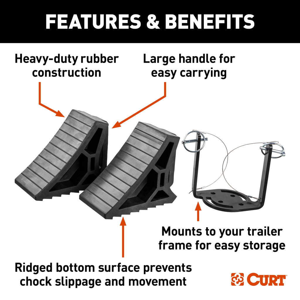 CURT 22802 HD Wheel Chocks 2-Pack with Mounting Bracket