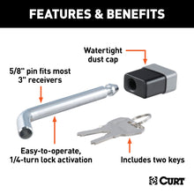 Load image into Gallery viewer, CURT 23021 5/8" Hitch Lock (2", 2-1/2" or 3" Receiver, Deadbolt, Chrome)