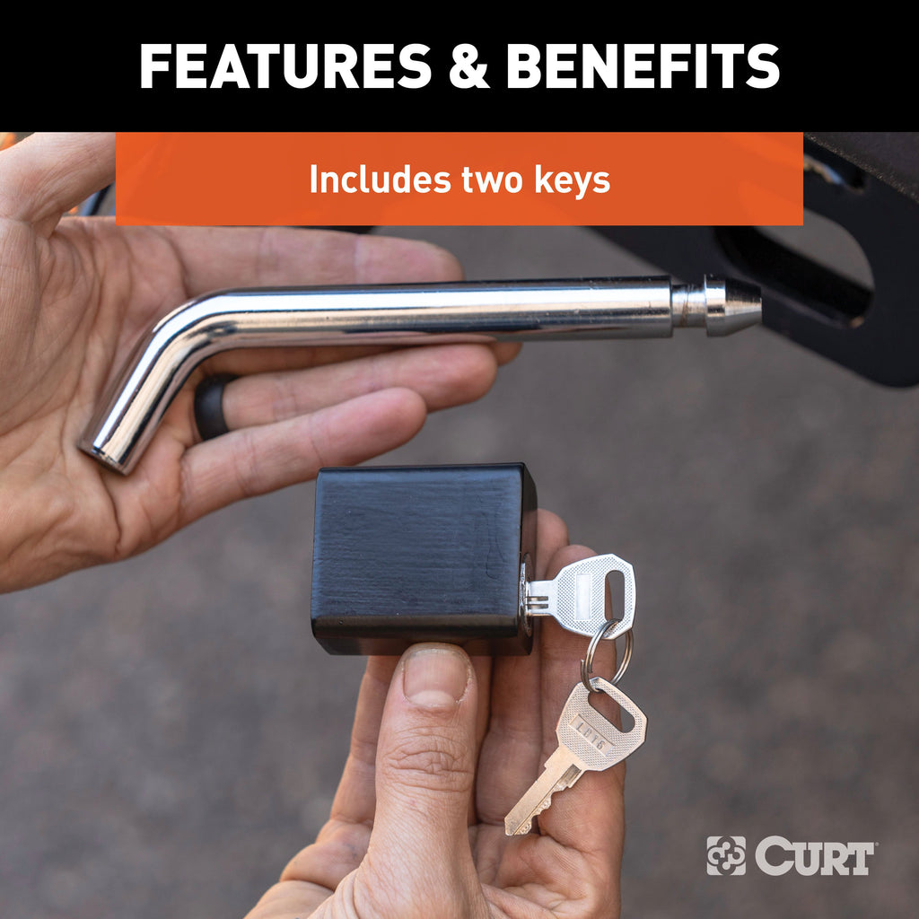 CURT 23021 5/8" Hitch Lock (2", 2-1/2" or 3" Receiver, Deadbolt, Chrome)