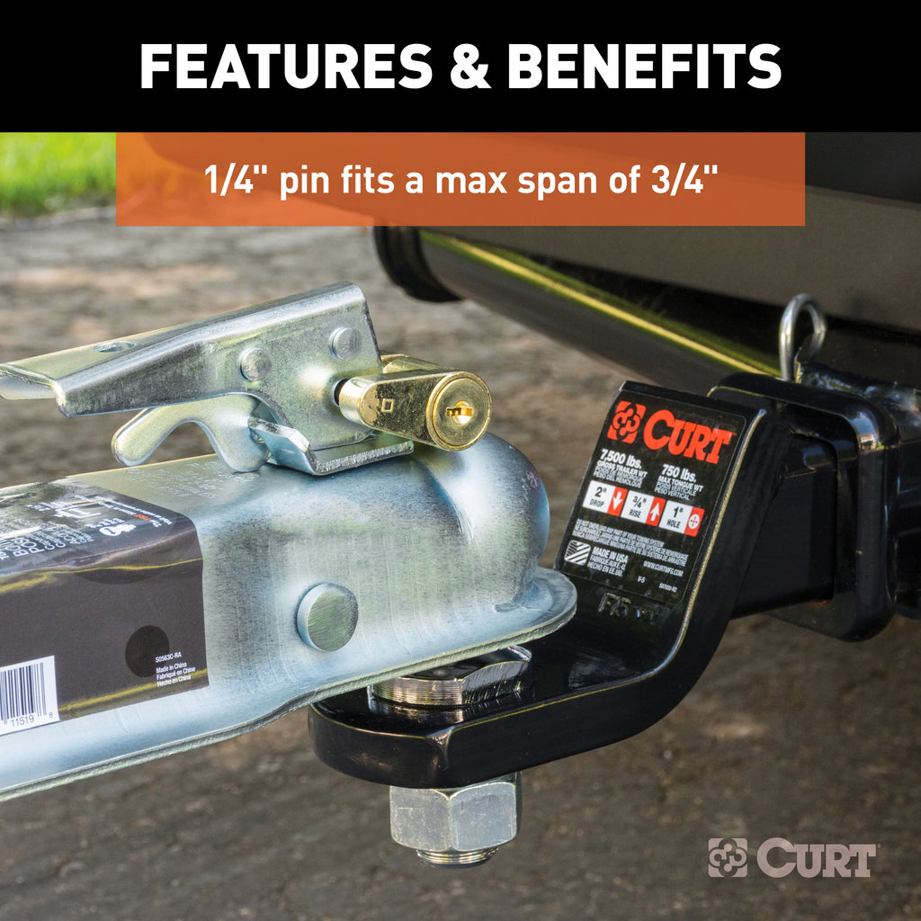 CURT 23022 Coupler Lock (1/4" Pin, 3/4" Latch Span, Padlock, Brass-Plated)