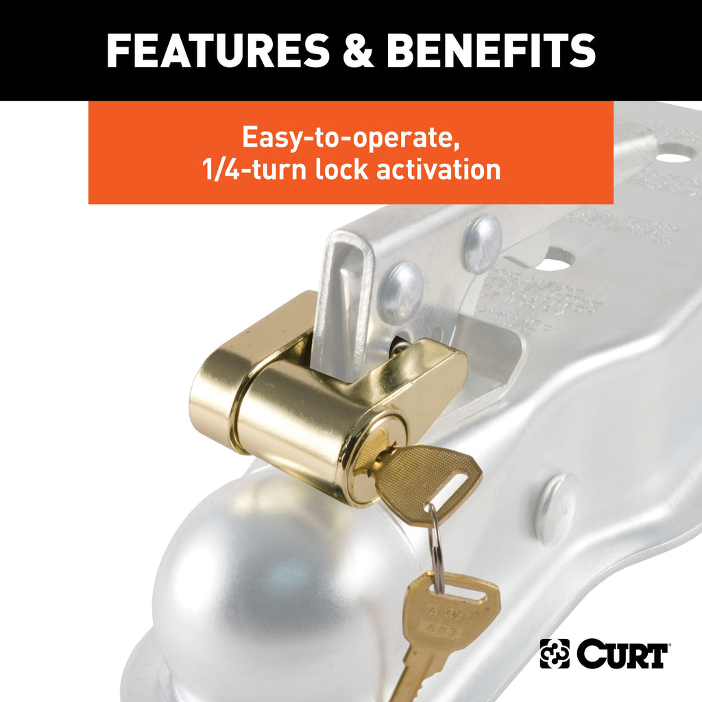 CURT 23022 Coupler Lock (1/4" Pin, 3/4" Latch Span, Padlock, Brass-Plated)
