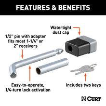 Load image into Gallery viewer, CURT 23024 1/2" Hitch Lock with 5/8" Adapter (1-1/4" or 2" Receiver, Deadbolt, Chrome)