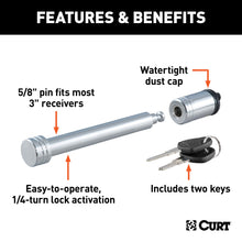 Load image into Gallery viewer, CURT 23025 5/8" Hitch Lock (3" Receiver, Barbell, Chrome)