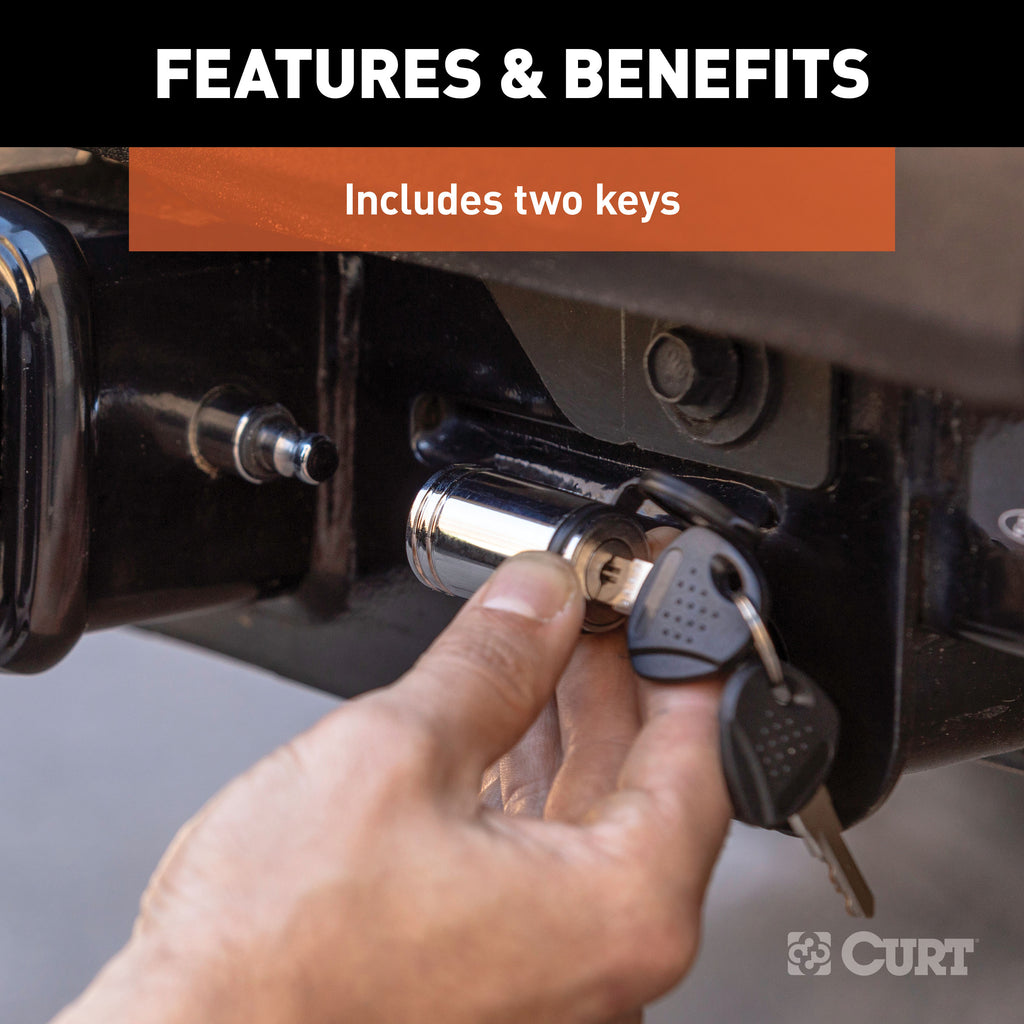 CURT 23025 5/8" Hitch Lock (3" Receiver, Barbell, Chrome)