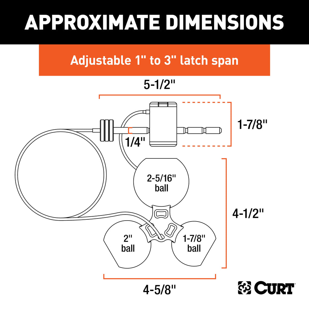 CURT 23082 Universal Tri-Ball Trailer Coupler Lock, Fits 1-7/8", 2", 2-5/16"