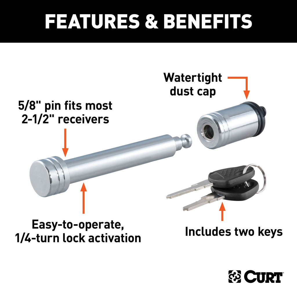 CURT 23092 Hitch & Coupler Lock Set, 2" or 2-1/2" Receivers, 1-7/8" to 2-5/16" Couplers