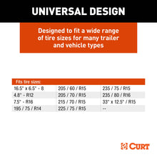 Load image into Gallery viewer, CURT 23176 Adjustable Trailer Wheel Lock, 16.5” x 6.5”-8 to 33" x 12-1/2"/R15