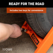 Load image into Gallery viewer, CURT 23176 Adjustable Trailer Wheel Lock, 16.5” x 6.5”-8 to 33" x 12-1/2"/R15
