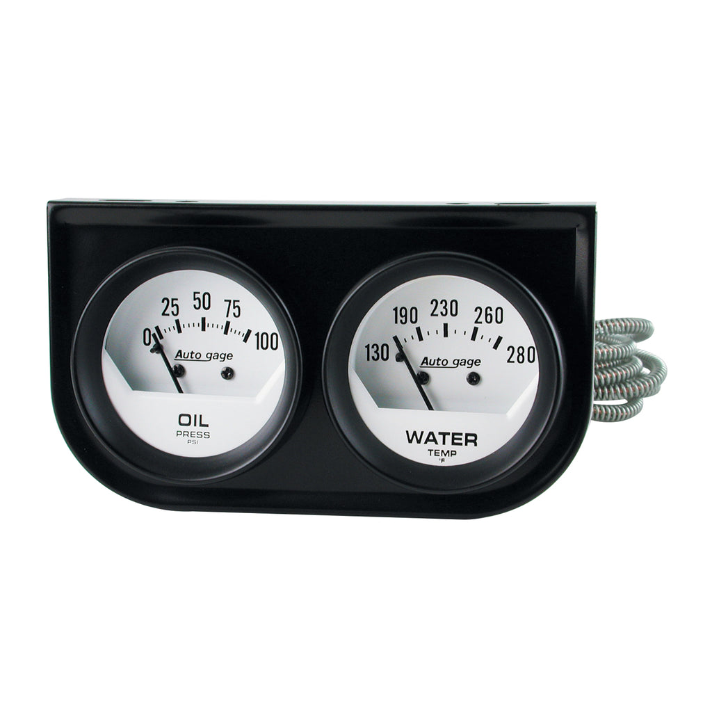 AutoMeter 2323 GAUGE CONSOLE, OILP/WTMP, 2", 100PSI/280?F, WHT DIAL, BLK BZL, AUTOGAGE