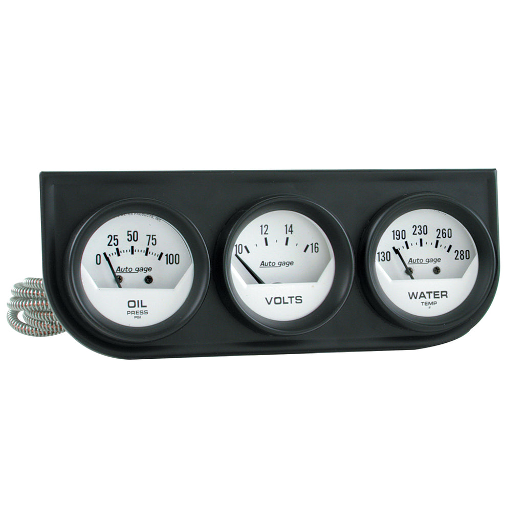 AutoMeter 2324 GAUGE CONSOLE, OILP/WTMP/VOLT, 2", 100PSI/280?F/16V, WHT DIAL, BLK BZL, AG