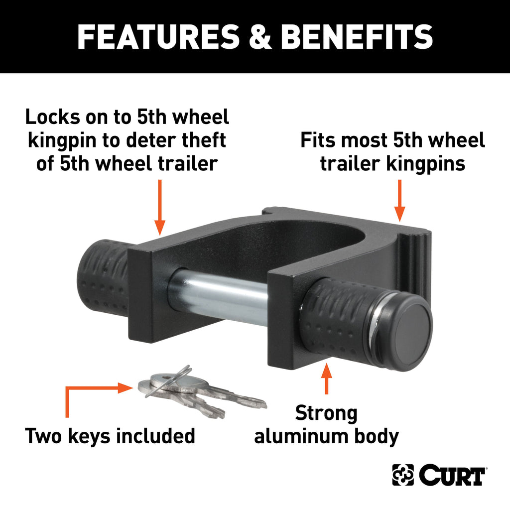 CURT 23255-KA 5th Wheel Kingpin Lock (Fits 2" Diameter Kingpin), Keyed Alike