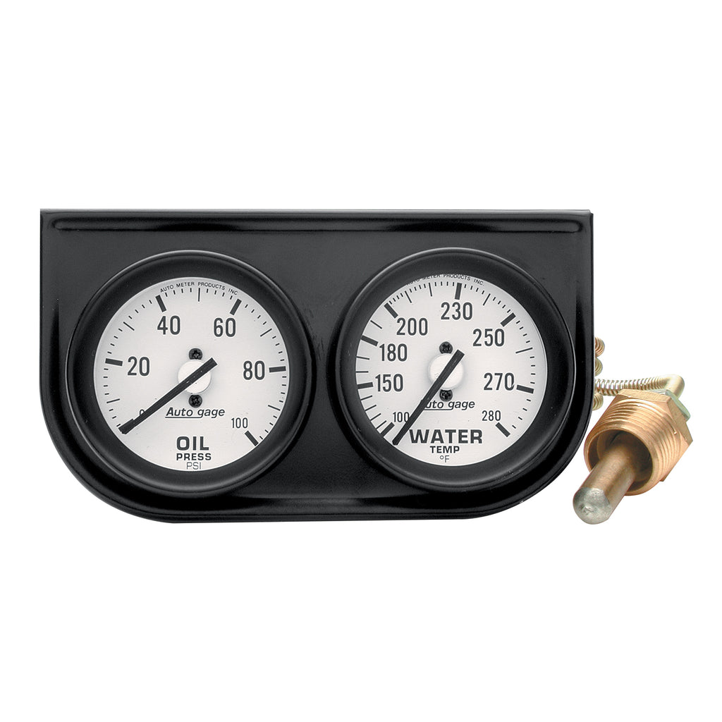 AutoMeter 2326 GAUGE CONSOLE, OILP/WTMP, 2", 100PSI/280?F, WHT DIAL, BLK BZL, AUTOGAGE