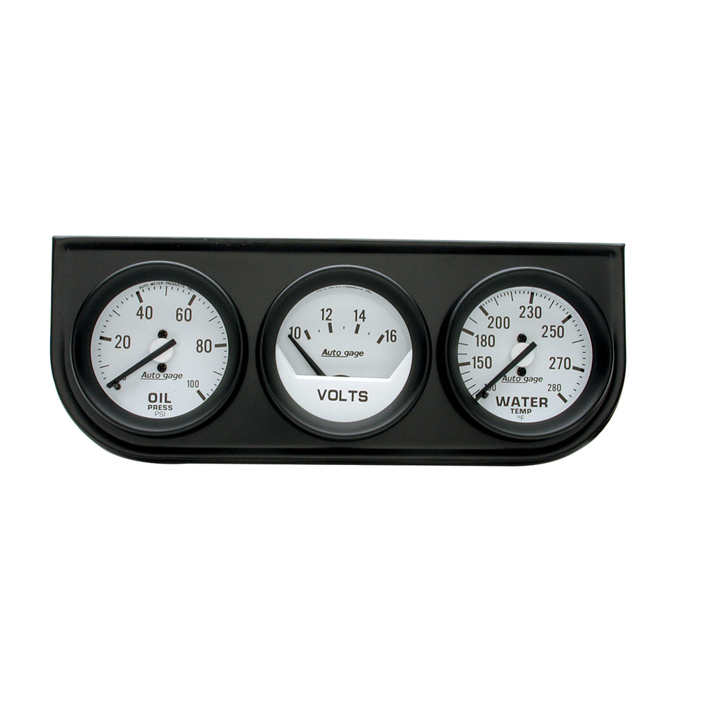 AutoMeter 2327 GAUGE CONSOLE, OILP/WTMP/VOLT, 2", 100PSI/280?F/16V, WHT DIAL, BLK BZL, AG