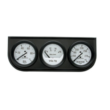 Load image into Gallery viewer, AutoMeter 2327 GAUGE CONSOLE, OILP/WTMP/VOLT, 2", 100PSI/280?F/16V, WHT DIAL, BLK BZL, AG
