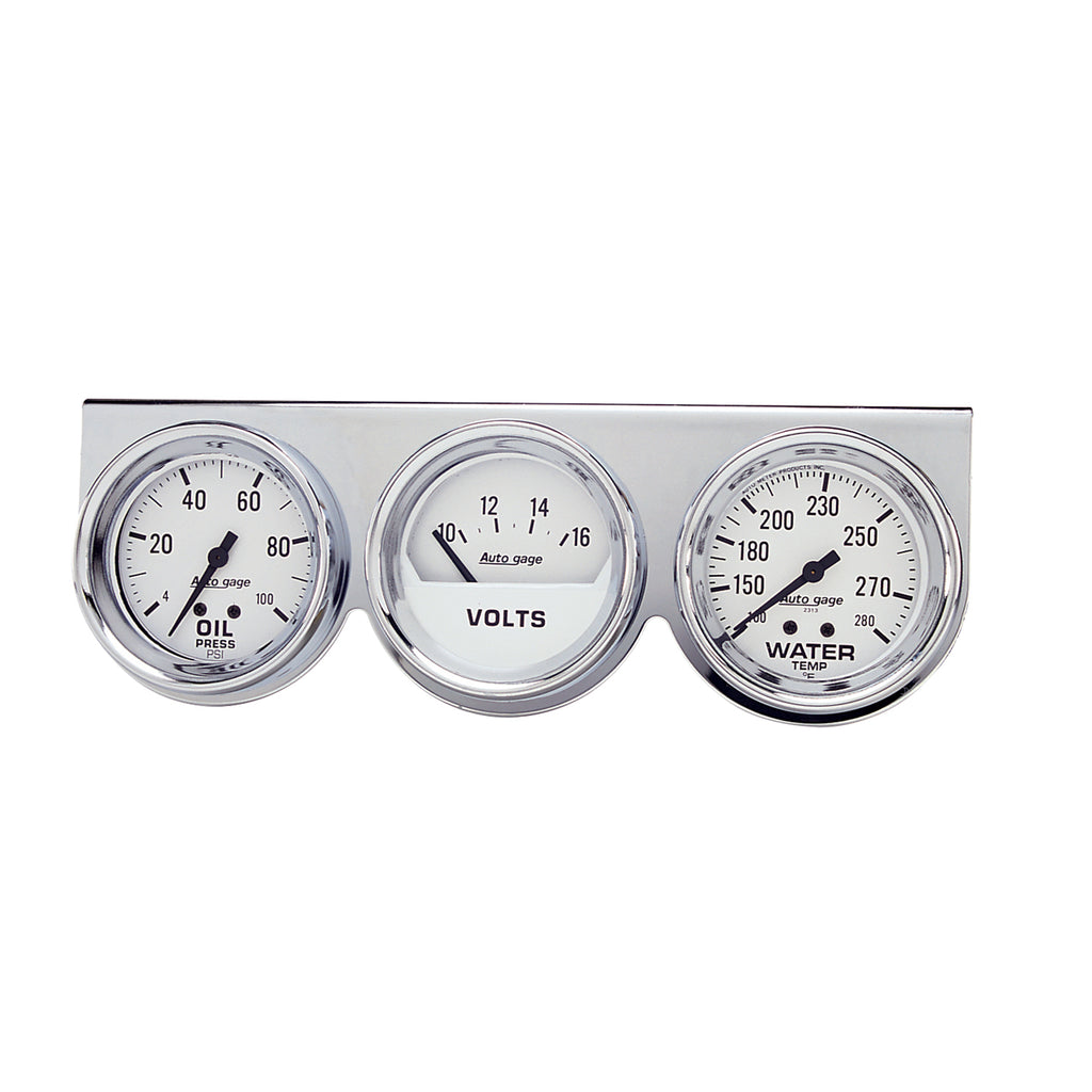 AutoMeter 2329 GAUGE CONSOLE, OILP/WTMP/VOLT, 2 5/8", 100PSI/280?F/16V, WHT DIAL, CHRME BZL, AG