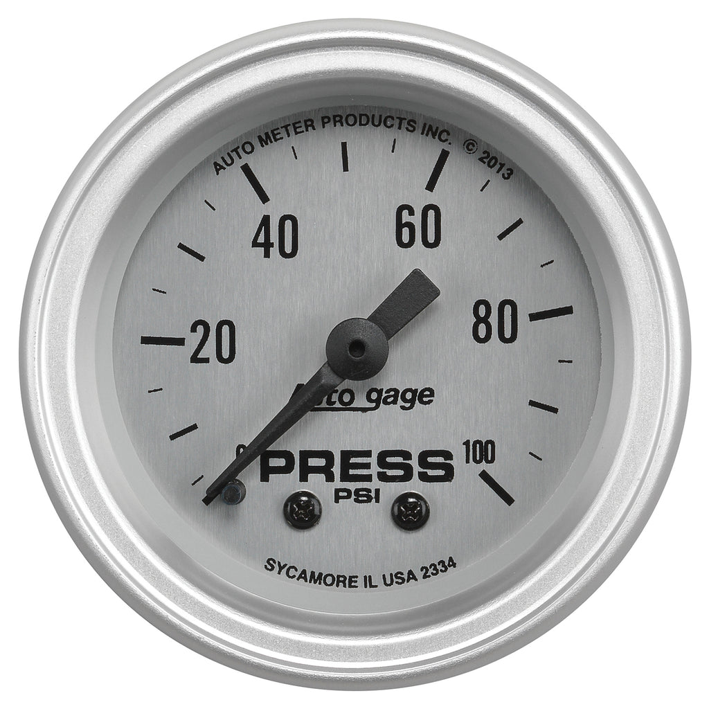 AutoMeter 2334 GAUGE CONSOLE, PRESSURE, 2 1/16", 100PSI, SLVR DIAL, SLVR BEZEL, AUTOGAGE