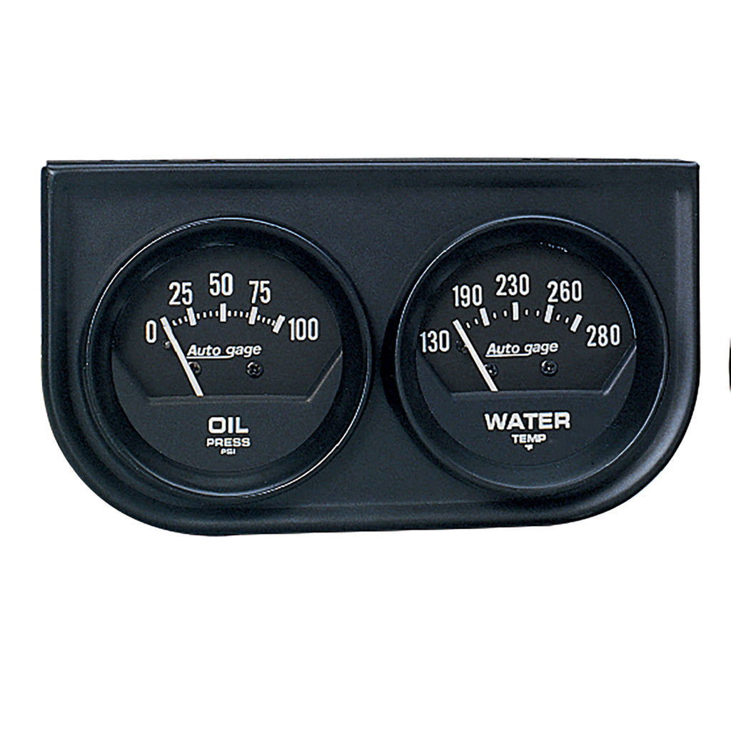 AutoMeter 2345 GAUGE CONSOLE, OILP/WTMP, 2", 100PSI/280?F, BLK DIAL, BLK BZL, AUTOGAGE