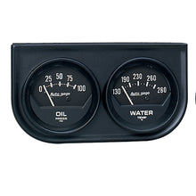 Load image into Gallery viewer, AutoMeter 2345 GAUGE CONSOLE, OILP/WTMP, 2", 100PSI/280?F, BLK DIAL, BLK BZL, AUTOGAGE