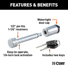 Load image into Gallery viewer, CURT 23501 1/2" Hitch Lock (1-1/4" Receiver, Barbell, Chrome)