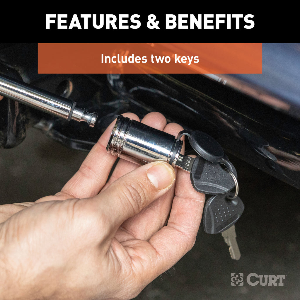 CURT 23501 1/2" Hitch Lock (1-1/4" Receiver, Barbell, Chrome)