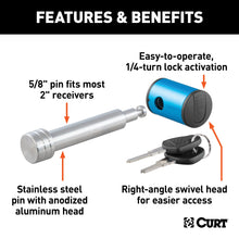 Load image into Gallery viewer, CURT 23502 5/8" Hitch Lock (2" Receiver, Right-Angle, Stainless)