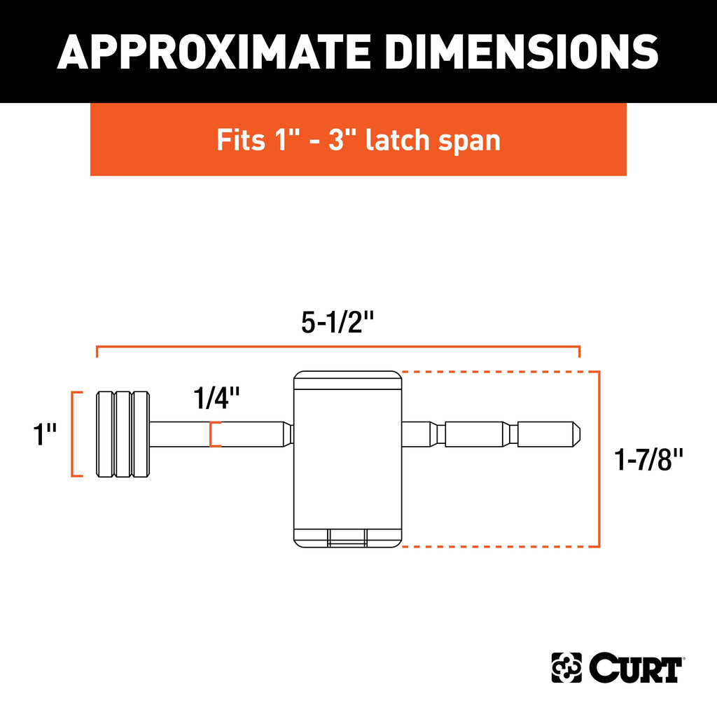 CURT 23503 Coupler Lock (1/4" Pin, 1" to 3" Latch Span, Right-Angle, Chrome)