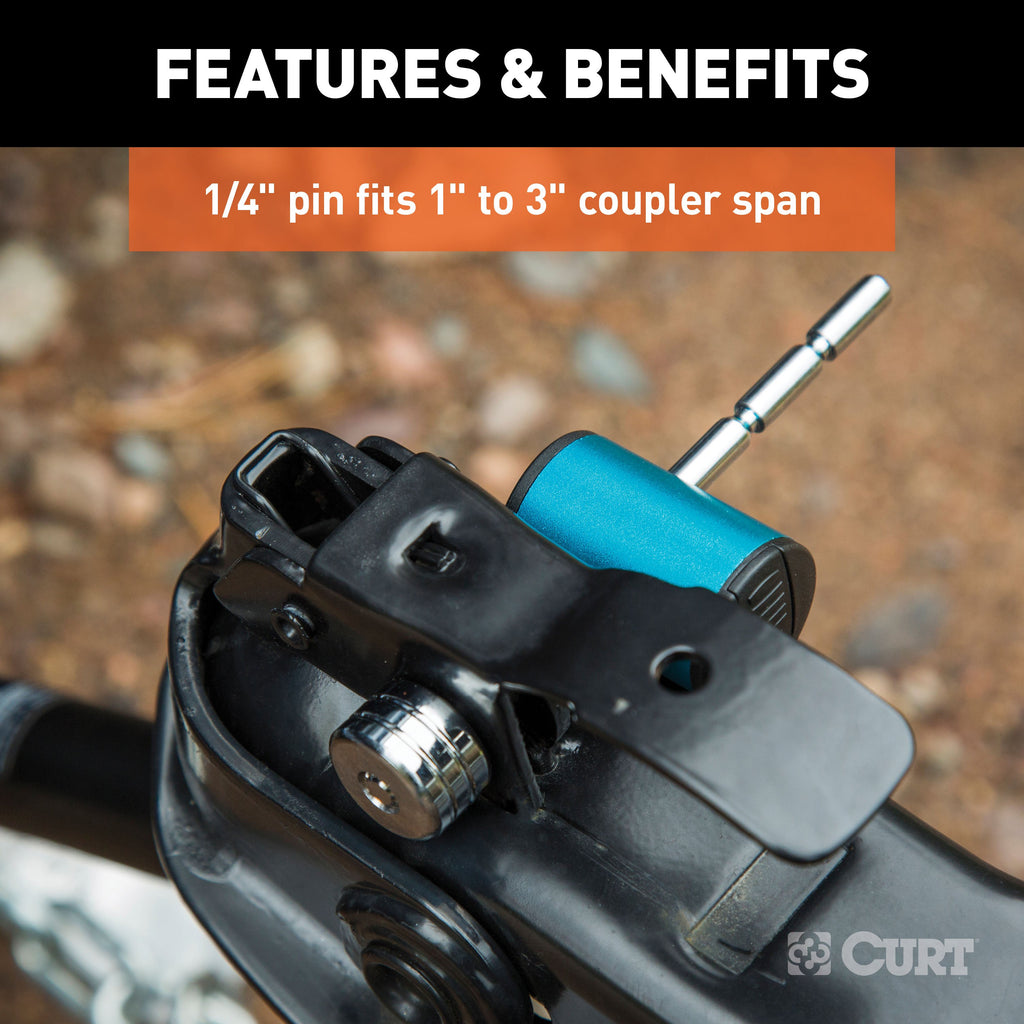 CURT 23503 Coupler Lock (1/4" Pin, 1" to 3" Latch Span, Right-Angle, Chrome)