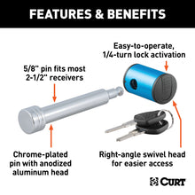 Load image into Gallery viewer, CURT 23504 5/8" Hitch Lock (2" or 2-1/2" Receiver, Right-Angle, Chrome)