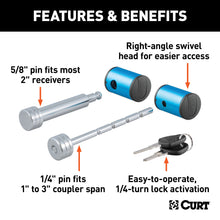 Load image into Gallery viewer, CURT 23505 Right-Angle Hitch &amp; Coupler Lock Set (2" Receiver, 1" to 3" Latch)