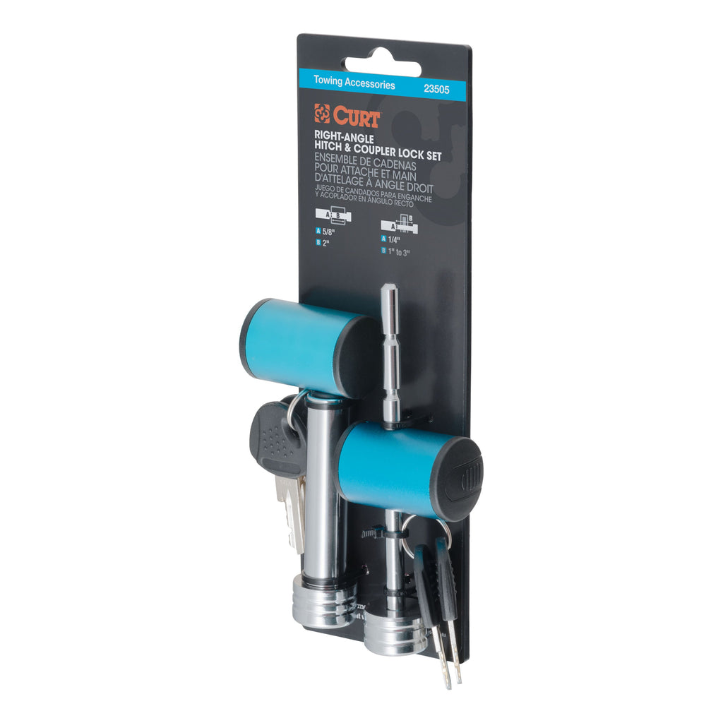 CURT 23505 Right-Angle Hitch & Coupler Lock Set (2" Receiver, 1" to 3" Latch)