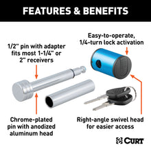 Load image into Gallery viewer, CURT 23506 1/2" Hitch Lock with 5/8" Adapter (1-1/4" or 2" Receiver, Right-Angle, Chrome)