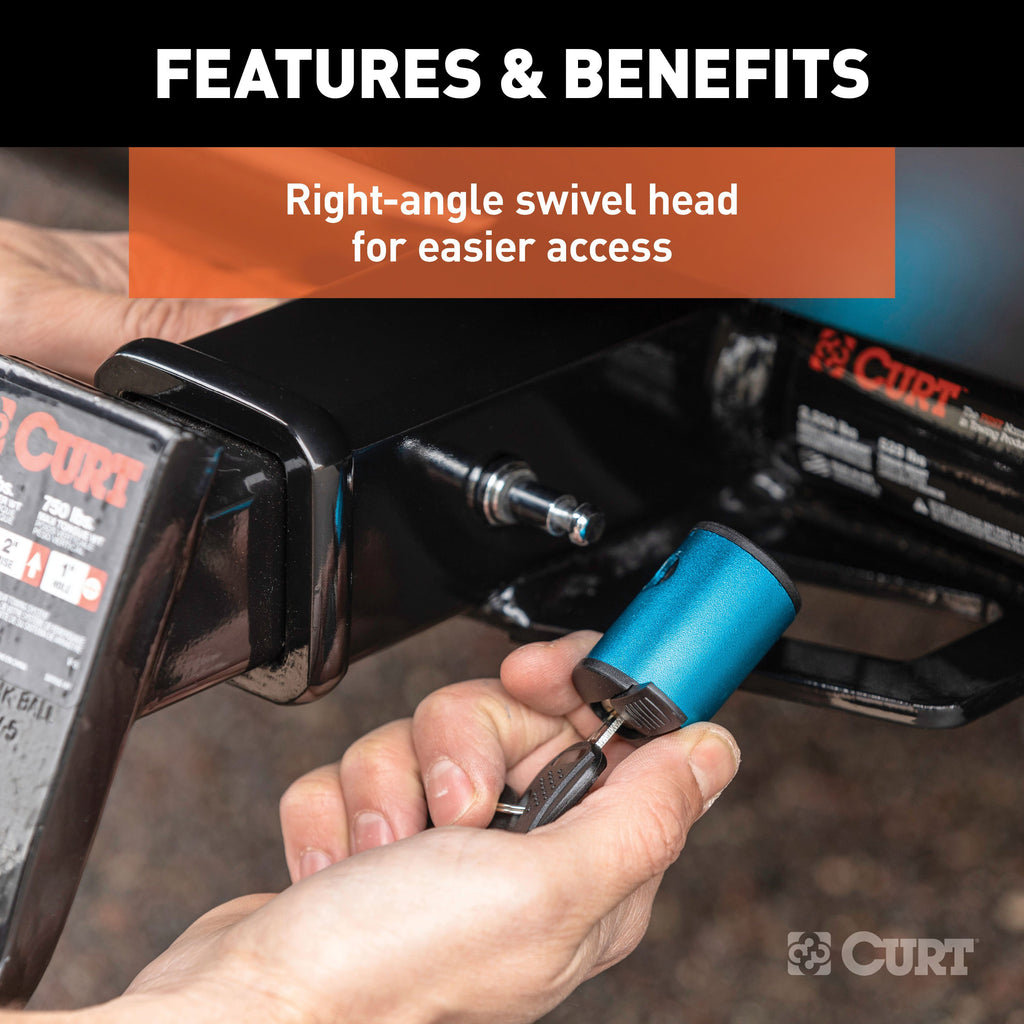 CURT 23506 1/2" Hitch Lock with 5/8" Adapter (1-1/4" or 2" Receiver, Right-Angle, Chrome)