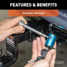 Load image into Gallery viewer, CURT 23506 1/2" Hitch Lock with 5/8" Adapter (1-1/4" or 2" Receiver, Right-Angle, Chrome)