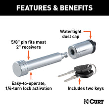 Load image into Gallery viewer, CURT 23515 5/8" Hitch Lock (2" Receiver, Barbell, Chrome)