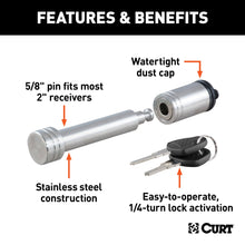 Load image into Gallery viewer, CURT 23516 5/8" Hitch Lock (2" Receiver, Barbell, Stainless)