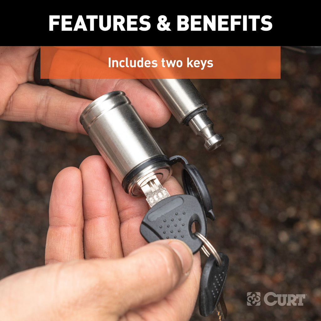 CURT 23516 5/8" Hitch Lock (2" Receiver, Barbell, Stainless)