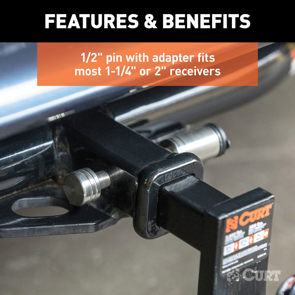 CURT 23517 1/2" Hitch Lock with 5/8" Adapter (1-1/4" or 2" Receiver, Barbell, Stainless)