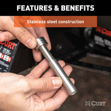 Load image into Gallery viewer, CURT 23517 1/2" Hitch Lock with 5/8" Adapter (1-1/4" or 2" Receiver, Barbell, Stainless)