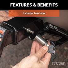 Load image into Gallery viewer, CURT 23517 1/2" Hitch Lock with 5/8" Adapter (1-1/4" or 2" Receiver, Barbell, Stainless)