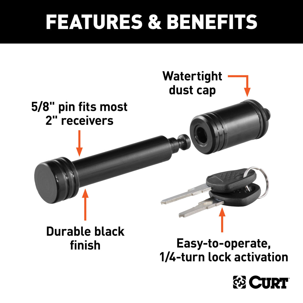 CURT 23518 5/8" Hitch Lock (2" Receiver, Barbell, Black)