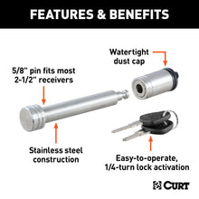 Load image into Gallery viewer, CURT 23519 5/8" Hitch Lock (2" or 2-1/2" Receiver, Barbell, Stainless)